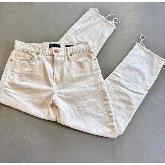 Banana Republic Ecru Cream Raw Hem High Rise Straight Jeans Size 28 - Picture 2 of 9